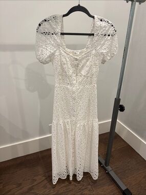 Heartloom White Eyelet Lace Maxi Dress with Puff Sleeves